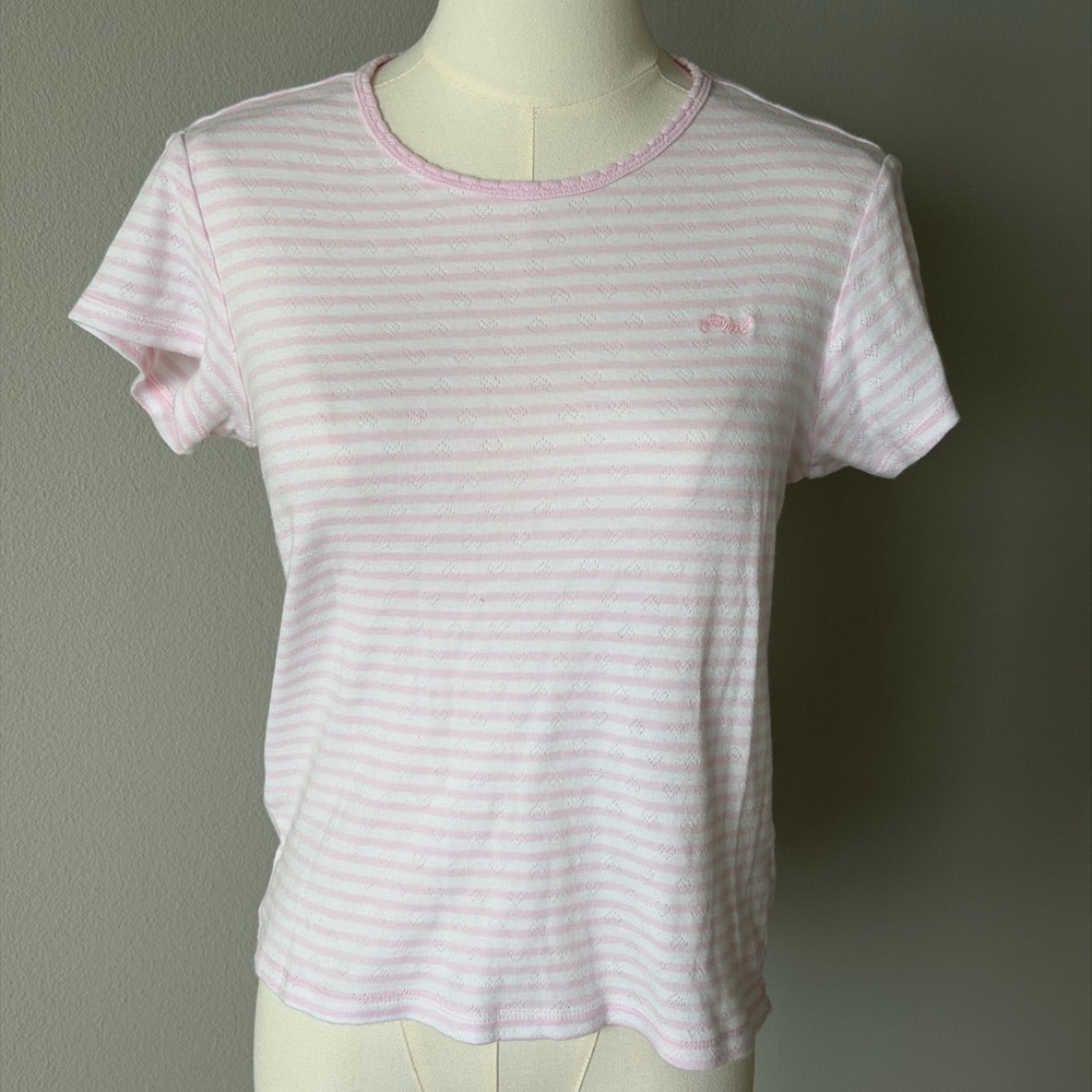 PINK Victoria's Secret Light Pink Striped Cotton Short Sleeve Tee-L